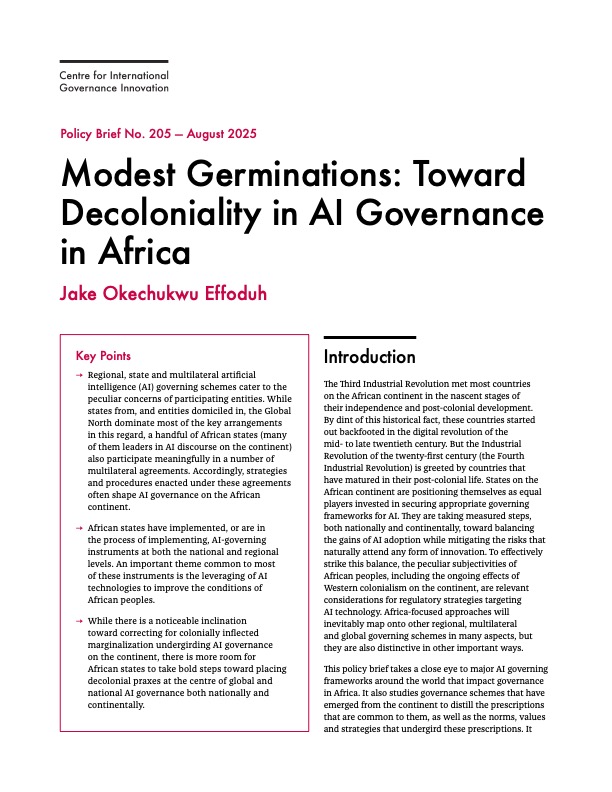 Modest Germinations: Toward Decoloniality in AI Governance in Africa