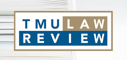 TMU Law Review Logo infront of a stack of white paper