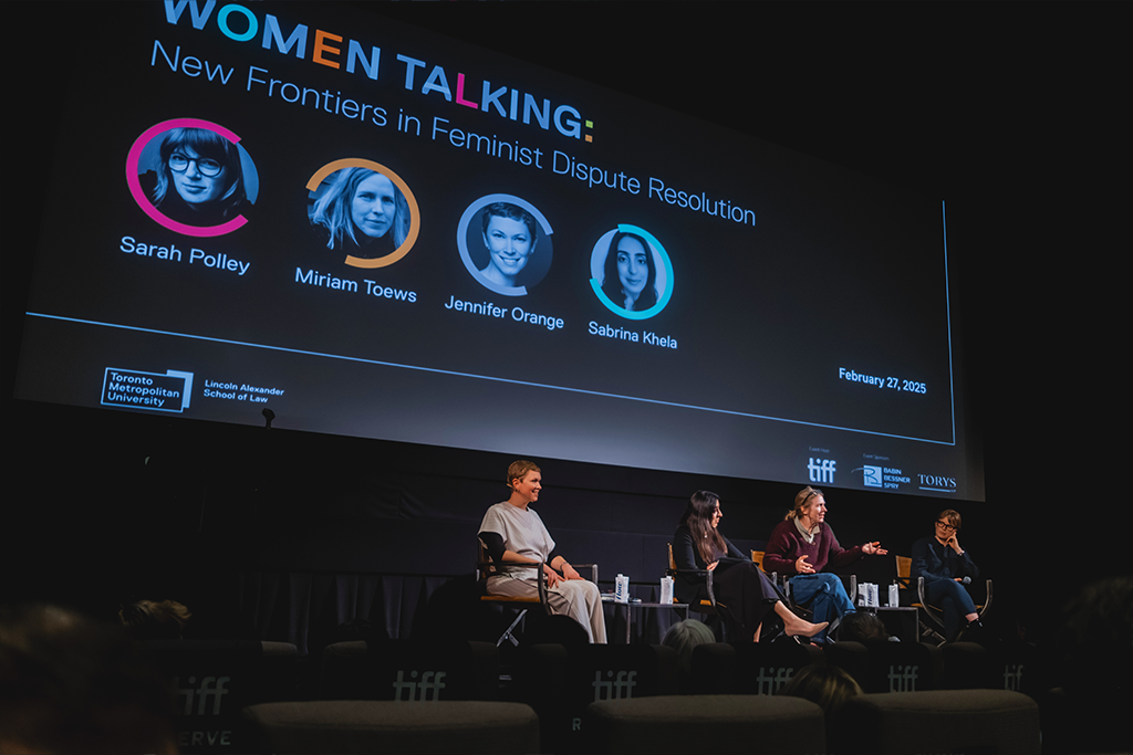 Lincoln Alexander Law’s Prof. Jennifer Orange and Sabrina Khela hosting Women Talking: New Frontiers in Feminist Dispute Resolution, a panel discussion featuring Sarah Polley and Miram Toews and in collaboration with TIFF