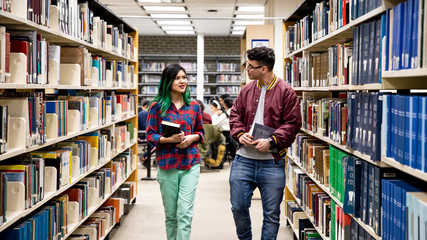 students at library