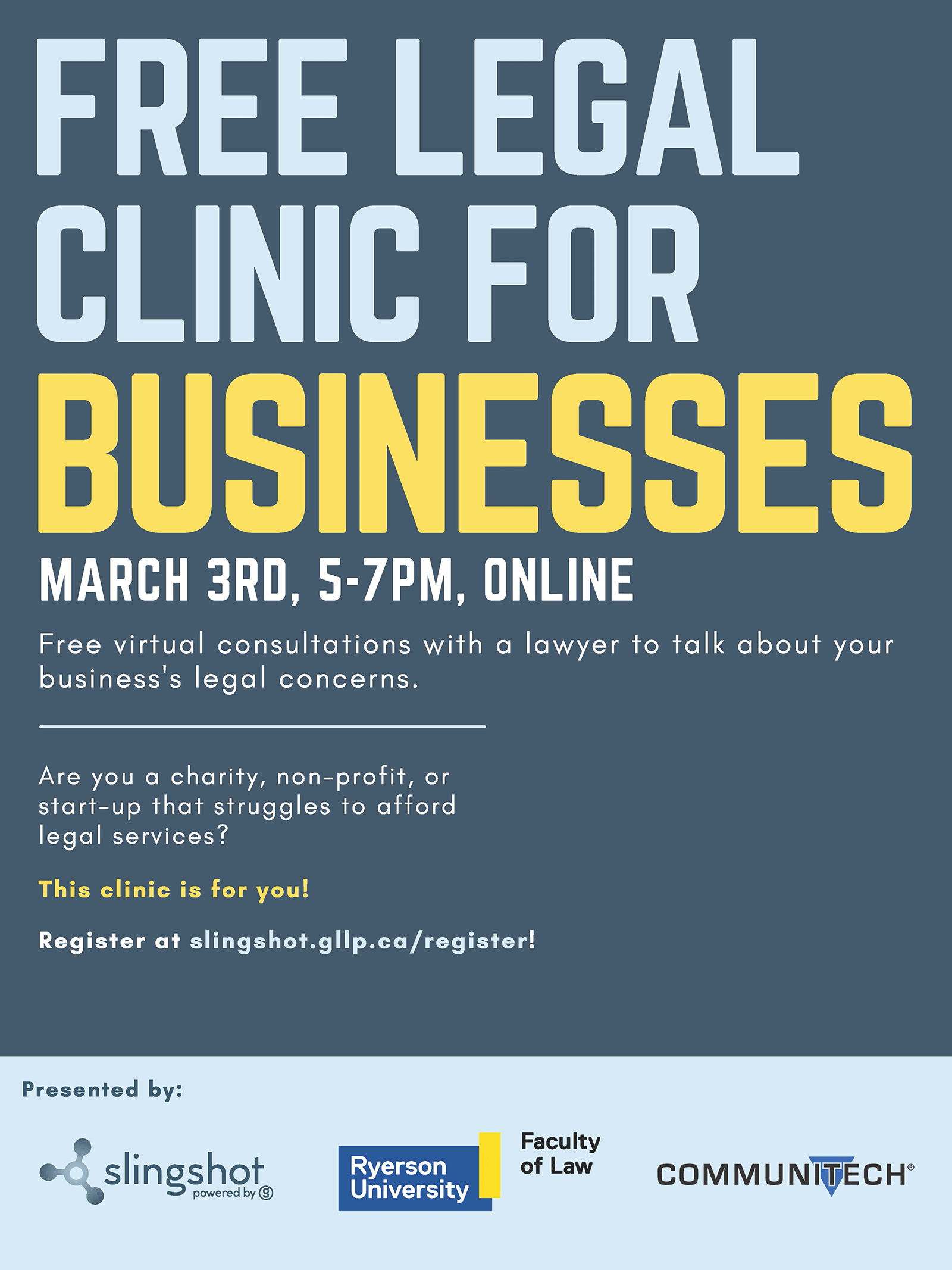 Free pop up legal clinic for businesses