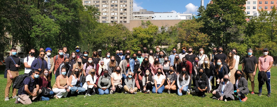large group of students in masks