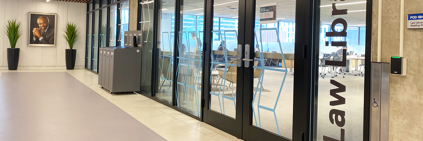 library entrance showing chairs and study area