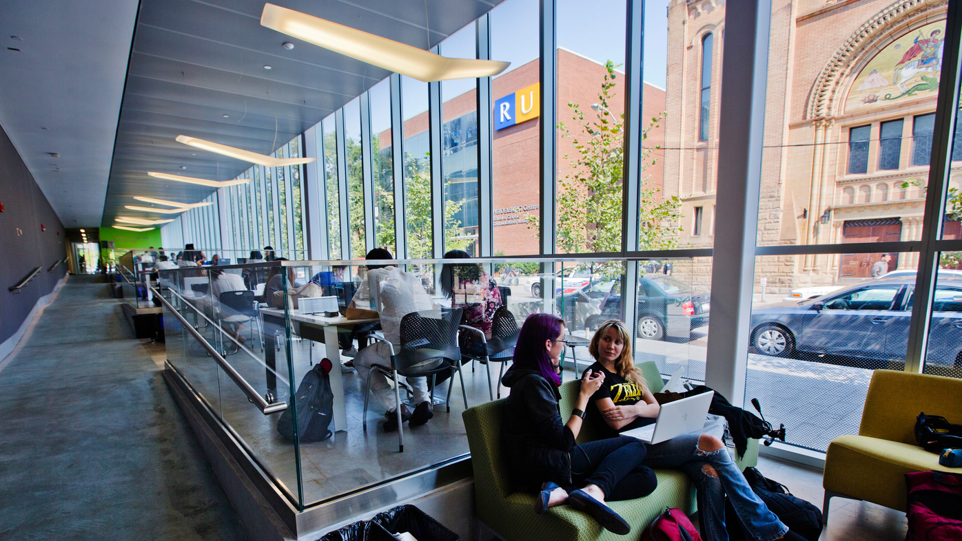 Students hanging out in lounge area
