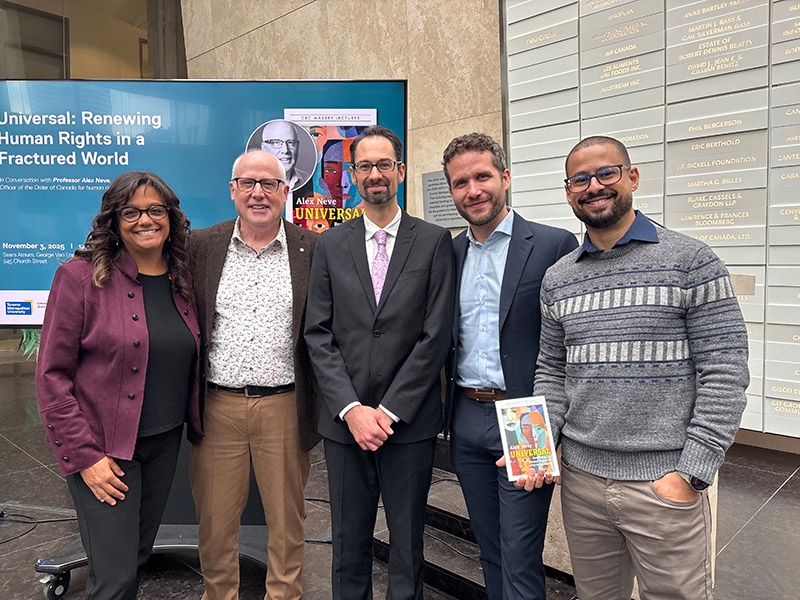L-R: Dean Donna E. Young thanked Prof. Alex Neve, Prof. Christopher Campbell-Duruflé, Prof. Ed Béchard-Torres, and Judge Anderson Santos da Silva for creating a space for meaningful dialogue and reflection.