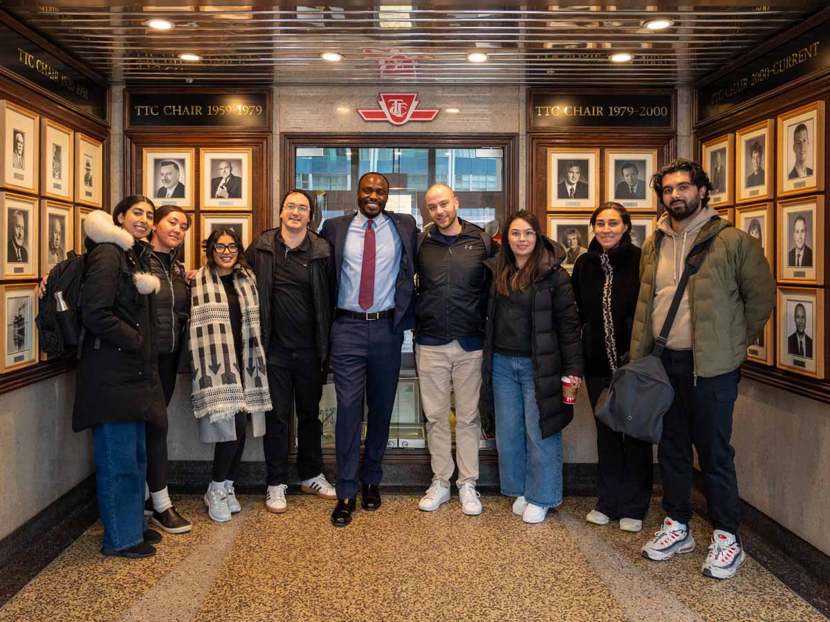 Under the guidance of Prof. Effoduh (pictured at centre), Lincoln Alexander Law students pitched their bold solutions to senior transit officials at Demo Day, which was held on March 24, 2025.