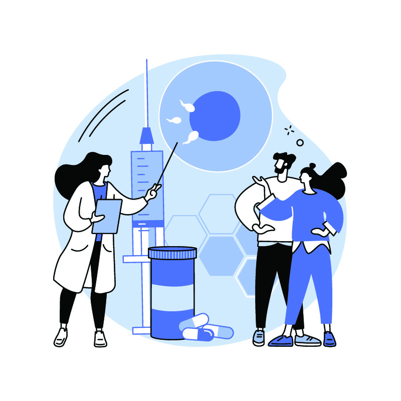medical person showing fertility options to couple illustration