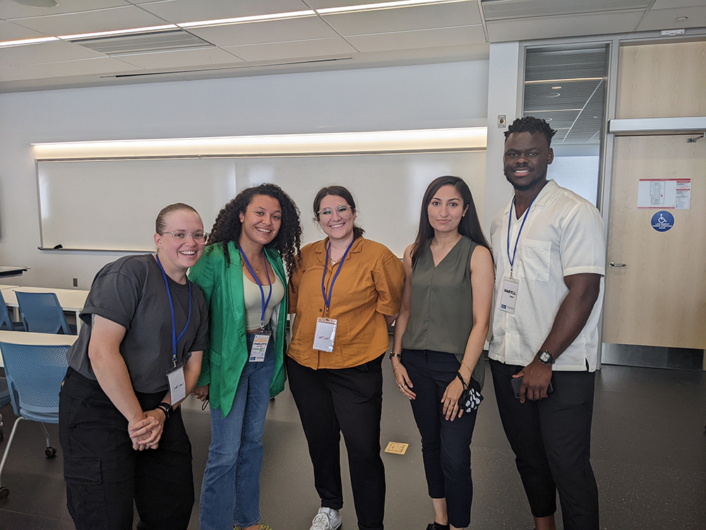 From left to right:  Amber Grant, PhD student, Environmental Applied Science and Management Charlotte Ferworn, PhD student, Medical Physics Iva Pivalica, MA student, Communication and Culture Menahal Latif, PhD student, Psychology Daryll Wilson, PhD student, Psychology