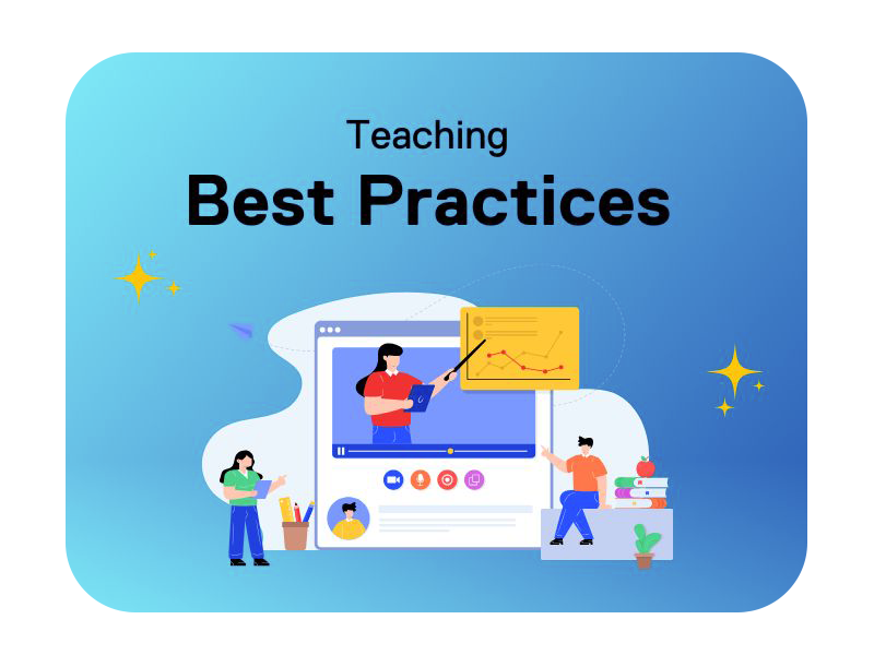 Teaching Best Practices, a digital image of someone teaching a class on a computer screen.
