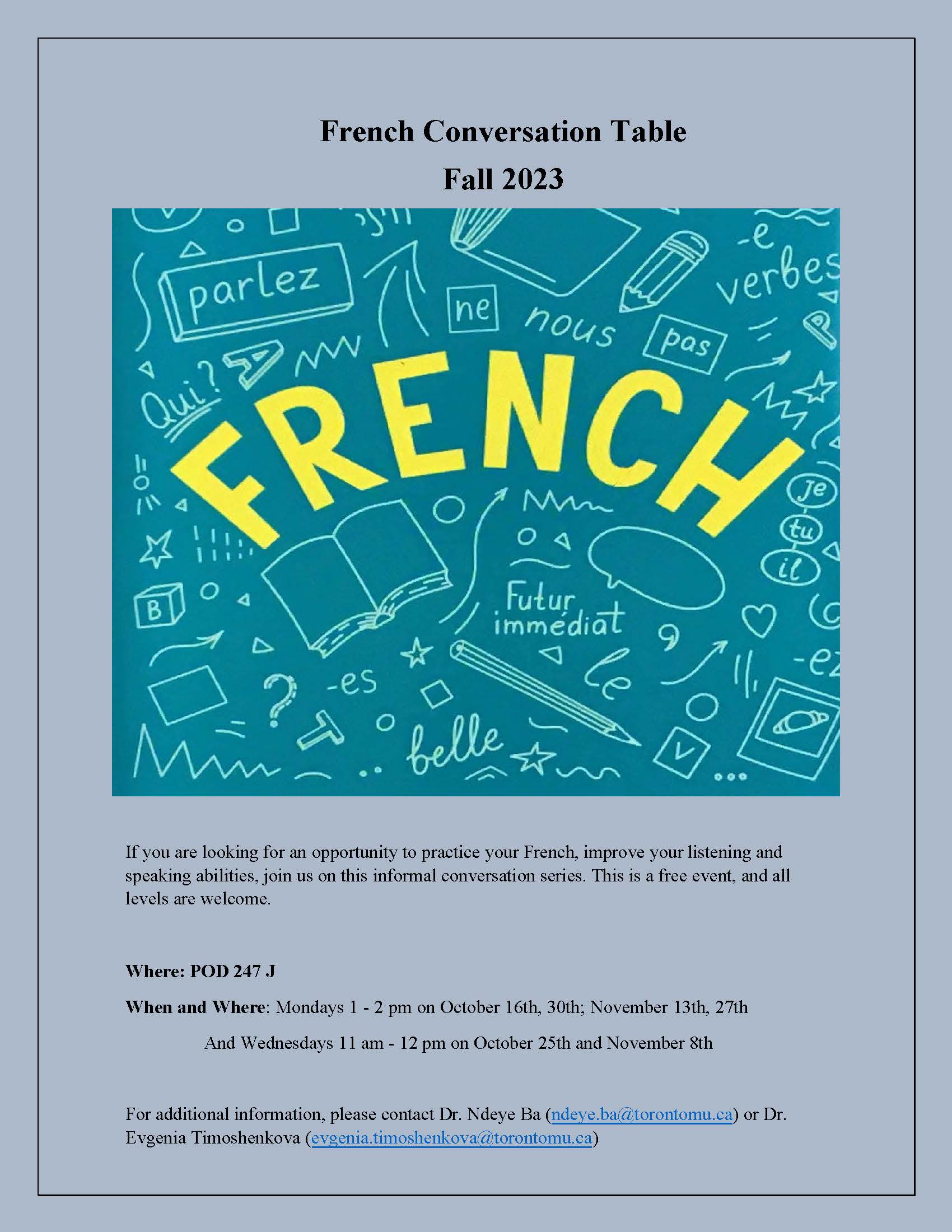 French Conversation Table for Fall 2023.
