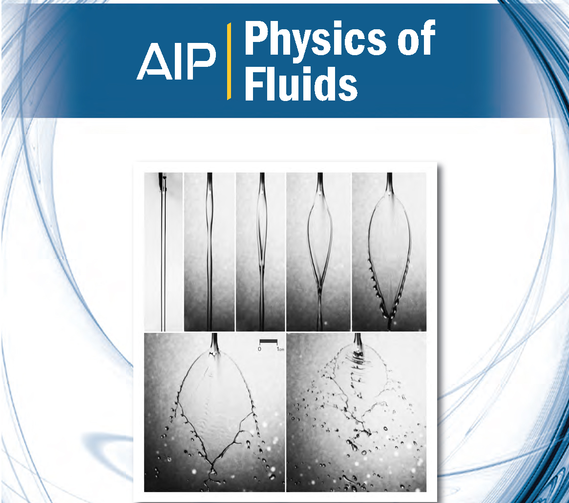 Journal cover of Physics of Fluids, showing electrohydrodynamic jets.