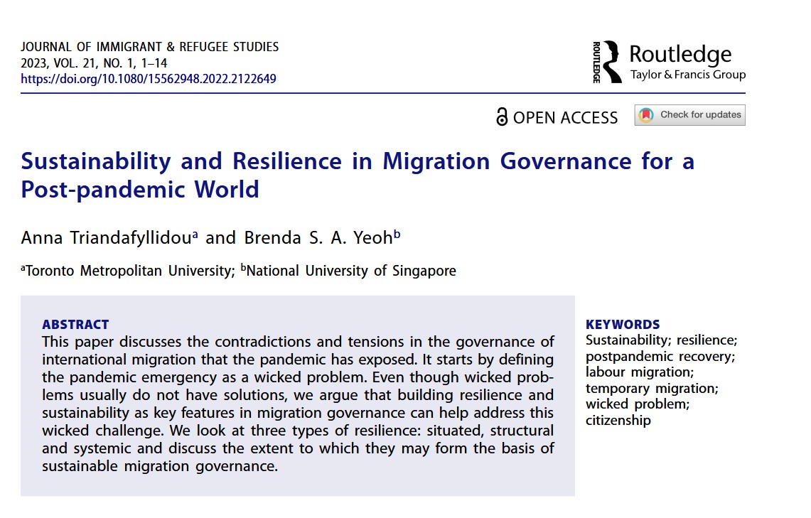 Sustainability and Resilience in Migration Governance for a Post-Pandemic World.