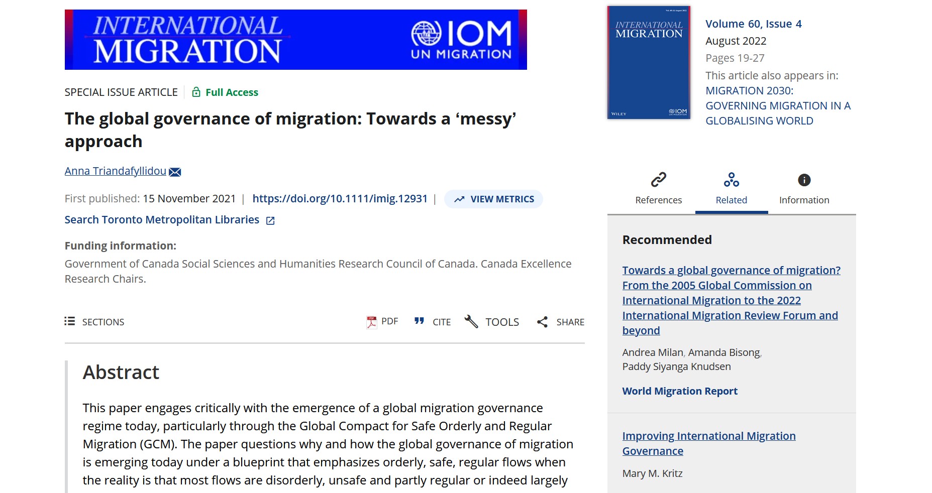 The global governance of migration: Towards a "messy" approach.