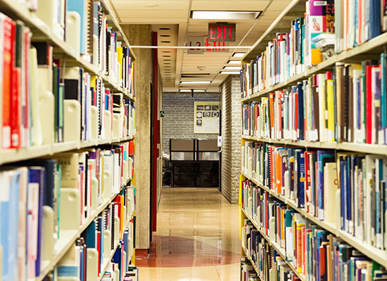 row of books at university library