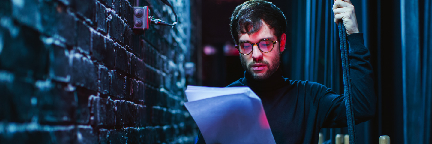 Student reading a story