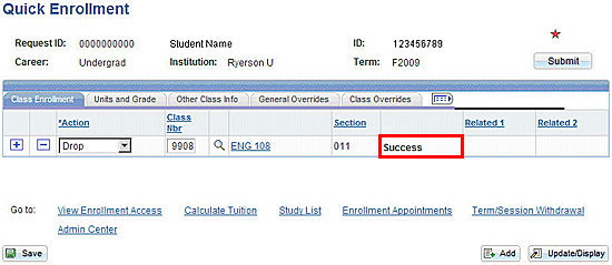 Quick Enrolment page with success status displayed