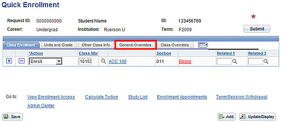 Quick Enrolment page General Overrides section showing errors