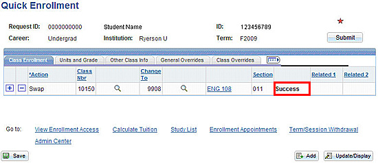 Quick Enrolment page with success status displayed