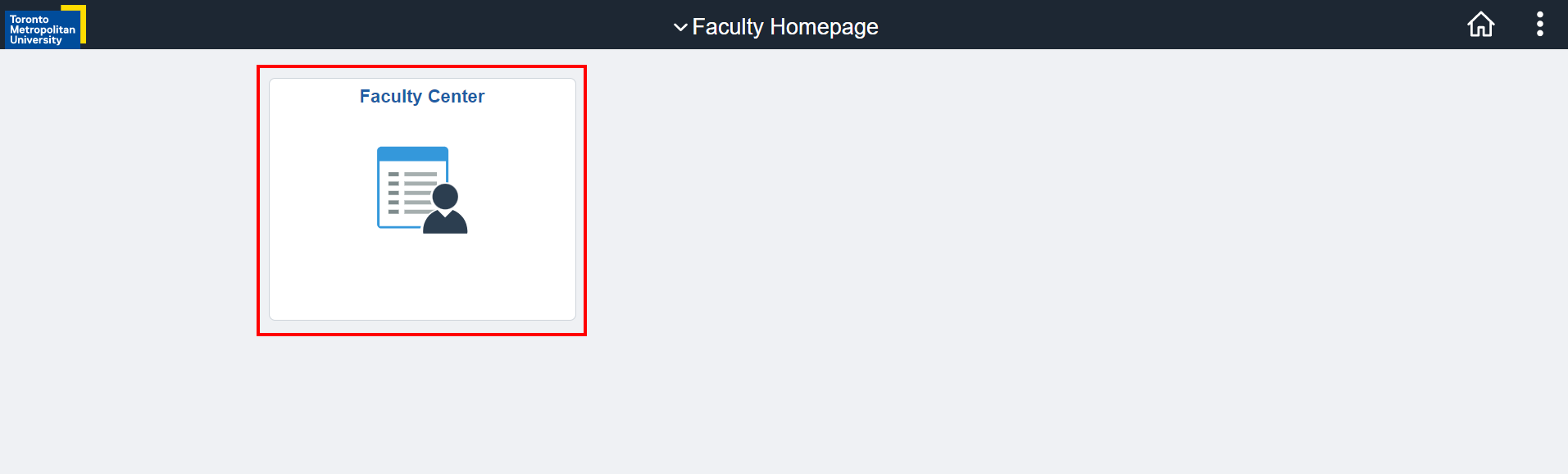 Faculty Homepage with Faculty Center tile.