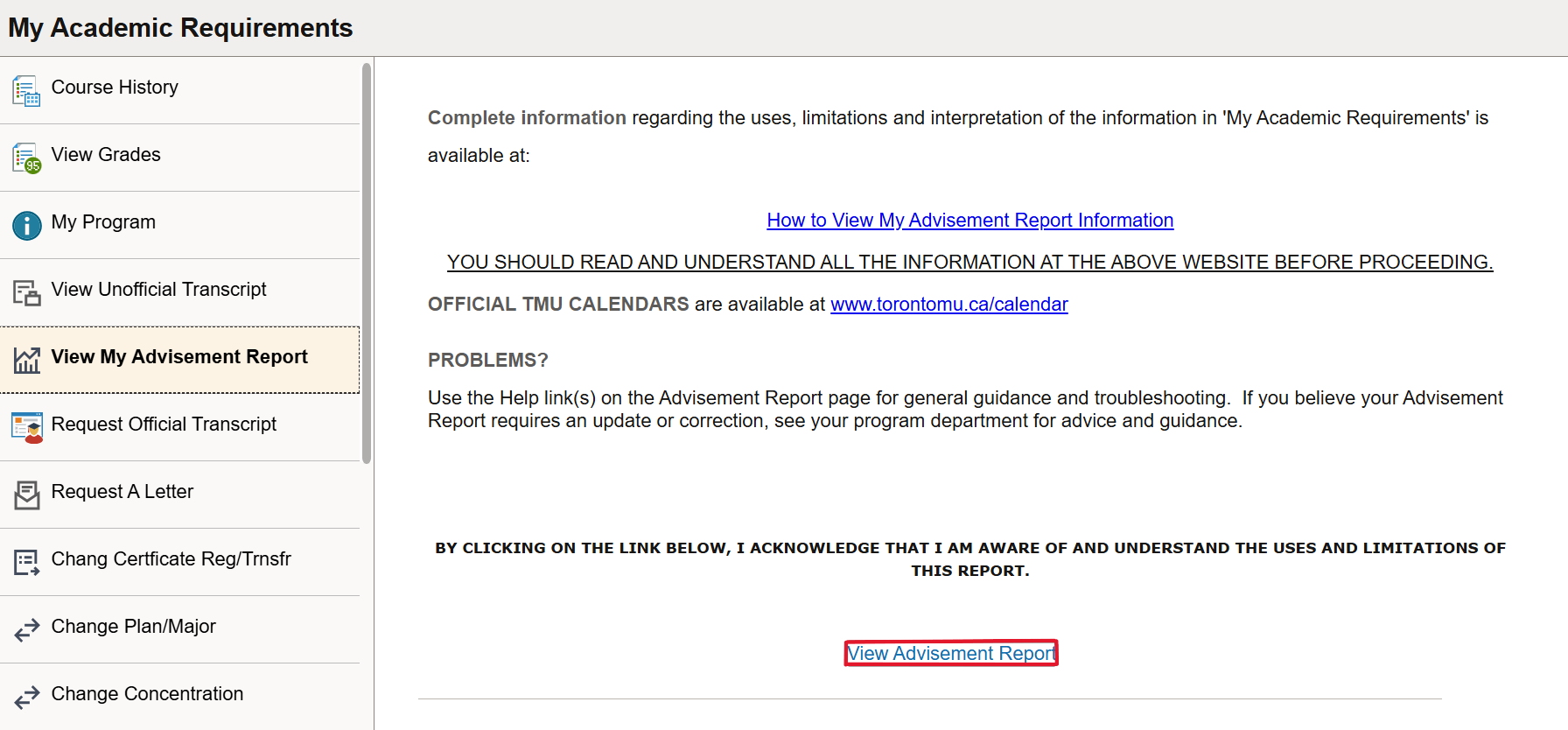 View My Advisement Report link on My Academic Requirements page.