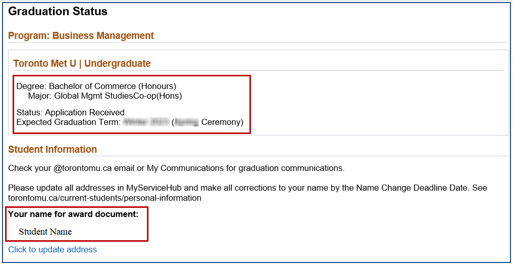 Graduation Status page includes program information and student information.
