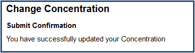 Change Concentration submission confirmation message upon updating concentration