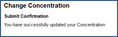 Submit Confirmation page after submitting application to change concentration