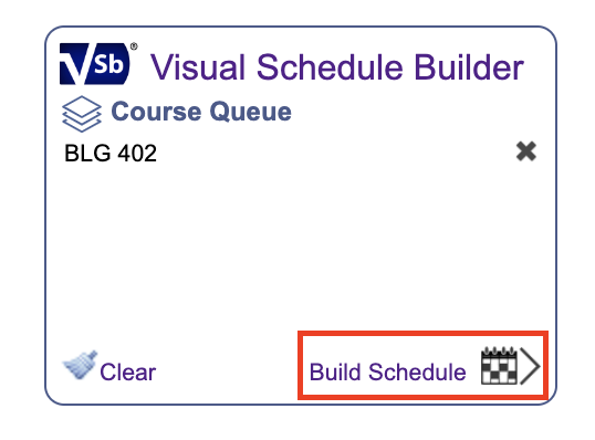 The Build Schedule button is highlighted in the Visual Schedule Builder.
