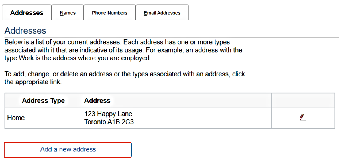 Add a New Address link on Addresses tab.