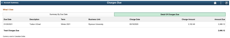 The Details of Charges Due page.