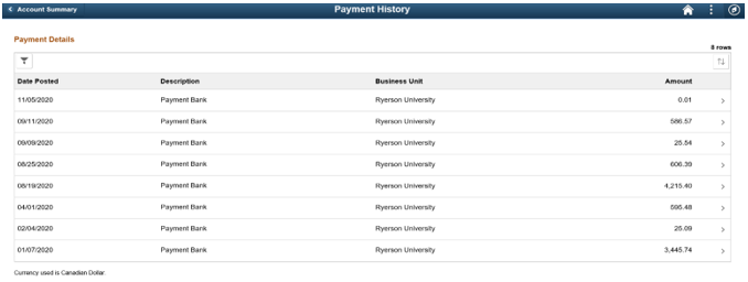 The Payments History page.