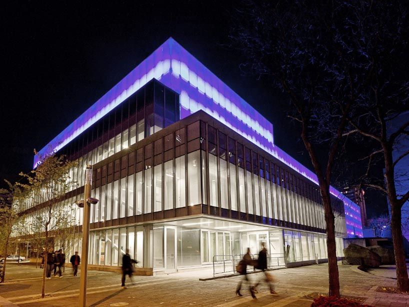 The Ryerson Image Centre lit up in purple