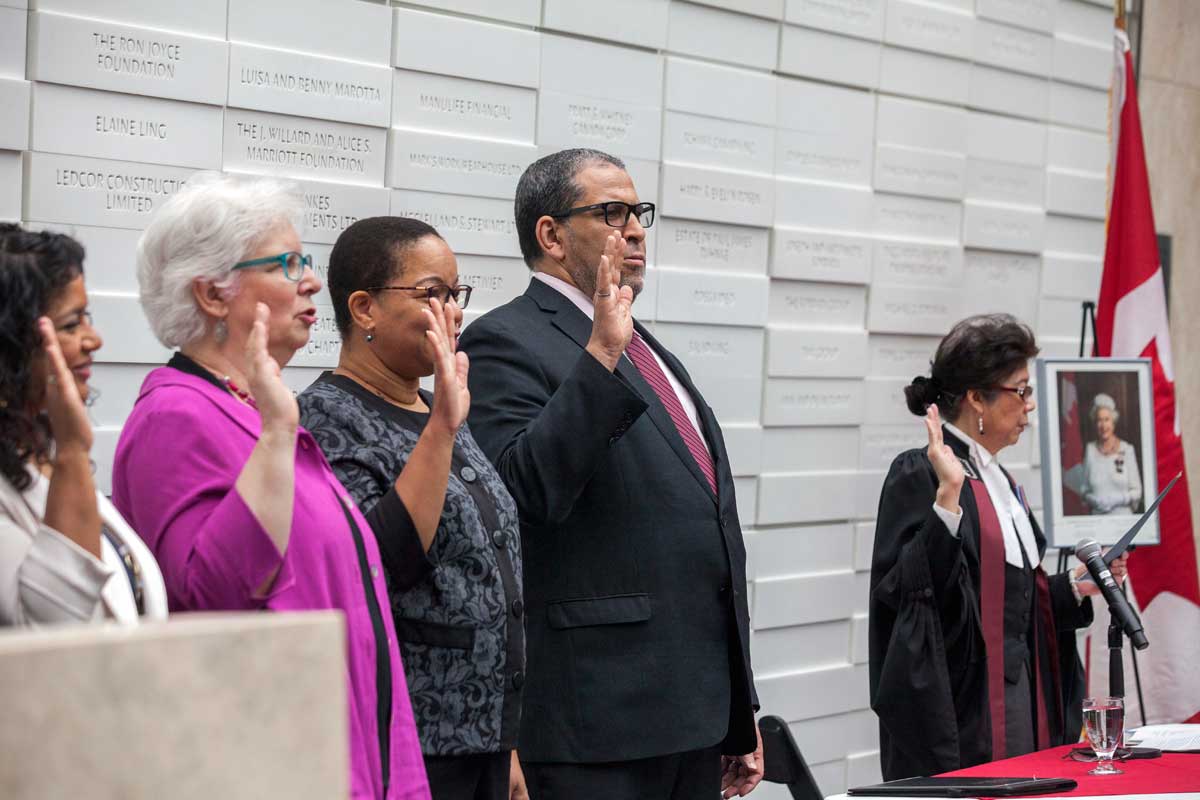 From left: Jen Gonzales, Christina Sass-Kortsak, Denise O’Neil Green and President Mohamed Lachemi