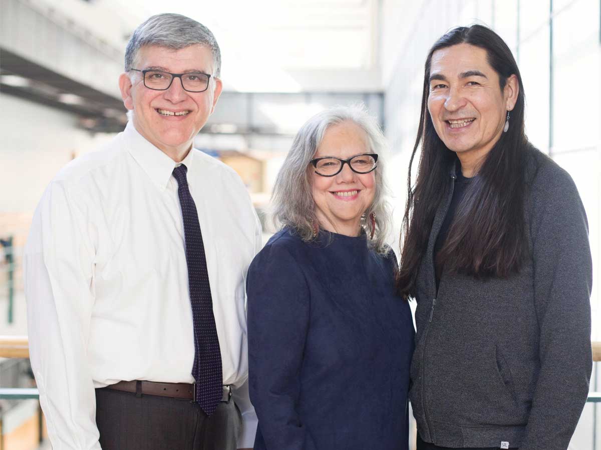 (From left) Charles Falzon and Saagajiwe director Lila Pine with Billy Merasty