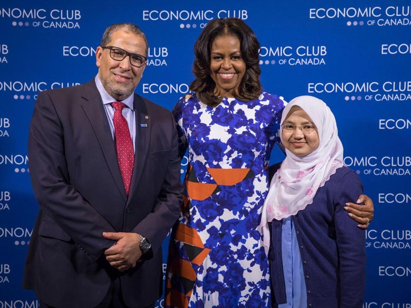 From left: Mohamed Lachemi, Michelle Obama and Khin Yadanar Phyu