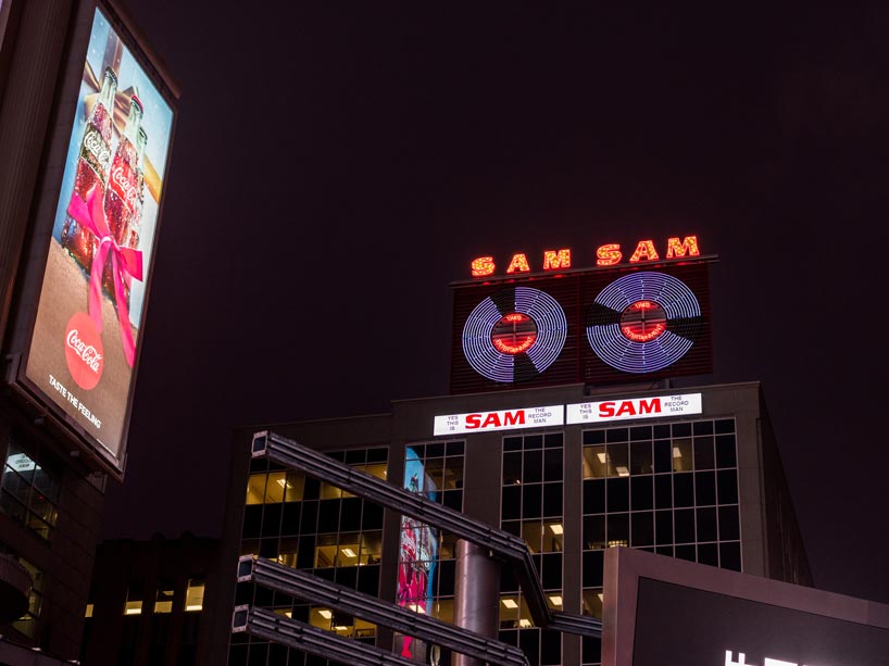 Sam the Record Man signs lit up