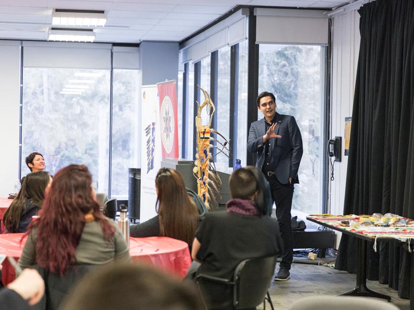 Indigenous grad student Riley Kucheran presenting at Aboriginal Student Showcase