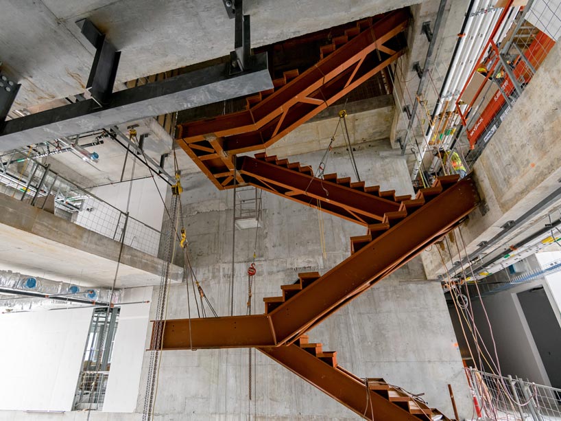 Academic floors are connected through an open-air atrium