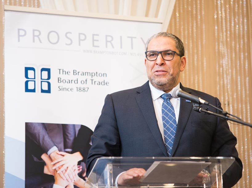 Ryerson President Mohamed Lachemi at a Brampton Board of Trade meeting earlier this year.