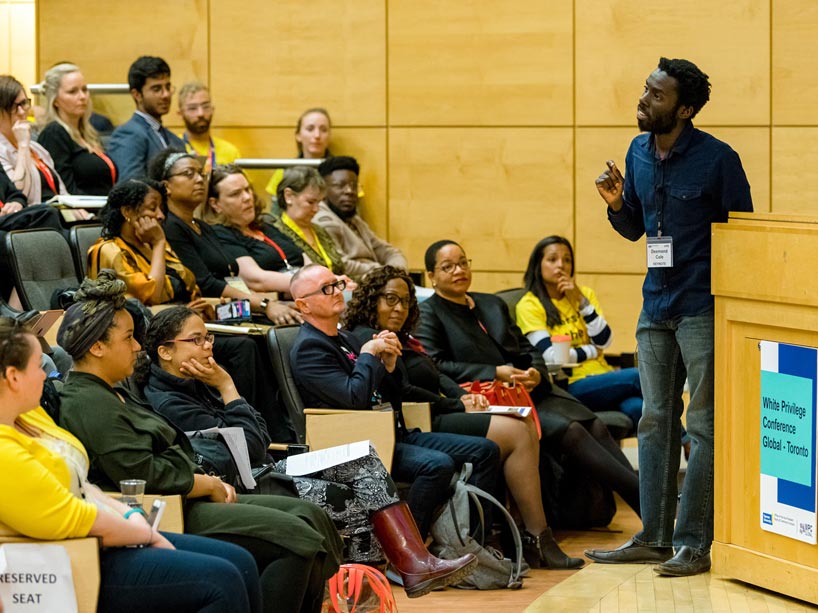 Desmond Cole speaking at the White Privilege Conference in Toronto