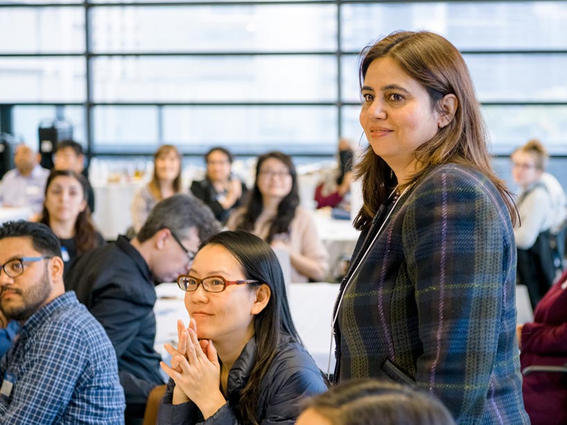 Saher Fazilat speaking to a crowded room at the Human Library event on Nov. 5