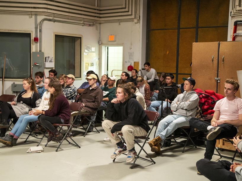 A group of students sitting in class