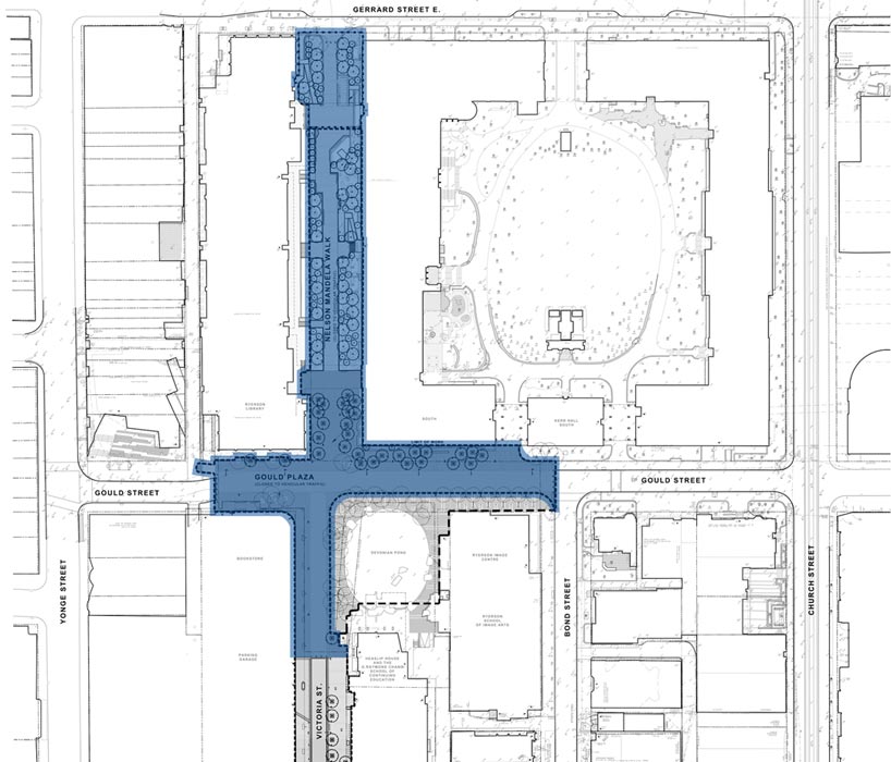 Map showing area to be reconstructed at Ryerson, from Victoria Street south to Gerrard, and Gould Street from Yonge to Bond Street