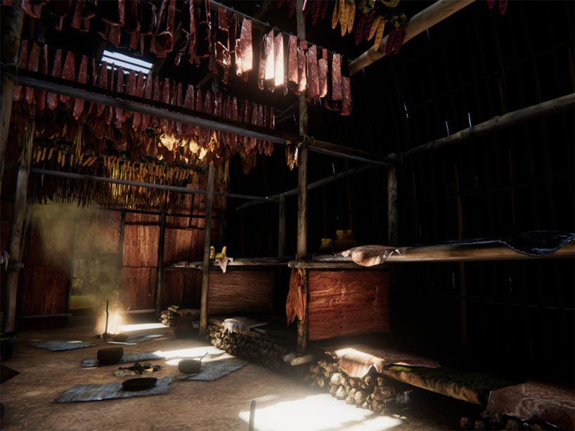 A digital recreation of the historical items inside traditional Indigenous housing