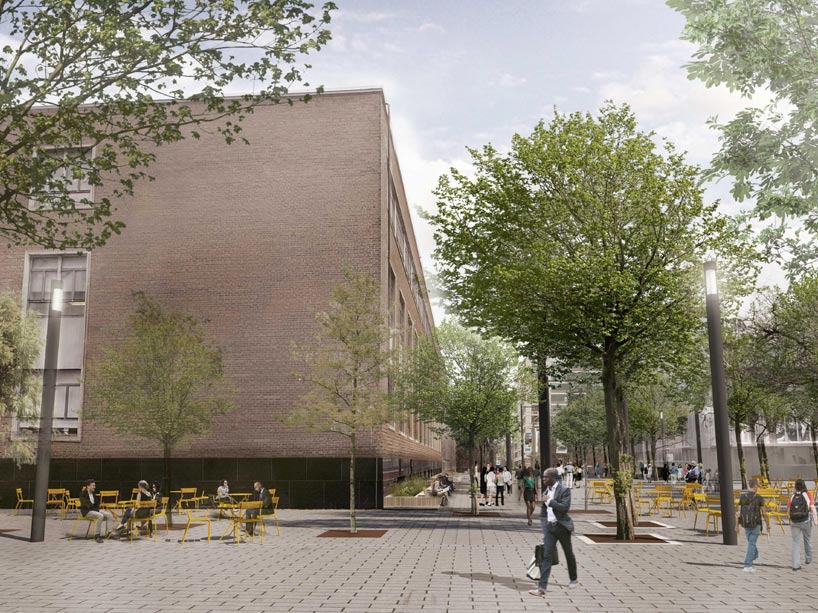 Rendering that shows student walking along a pedestrian path towards Ryerson University’s Kerr Hall building