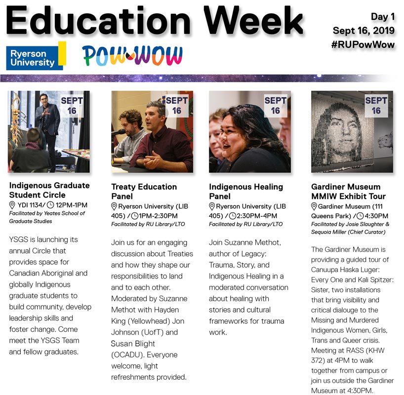 Poster of a calendar outlining daily powwow events