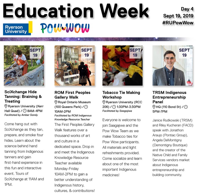 Poster of a calendar outlining daily powwow events