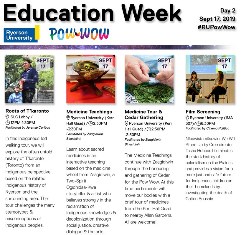 Poster of a calendar outlining daily powwow events