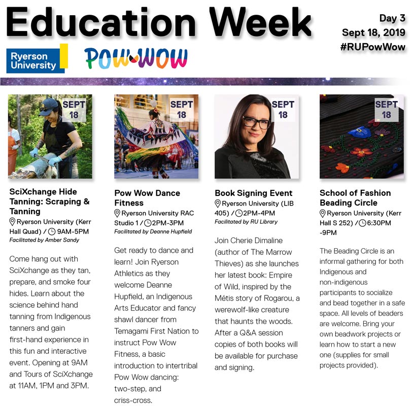 Poster of a calendar outlining daily powwow events