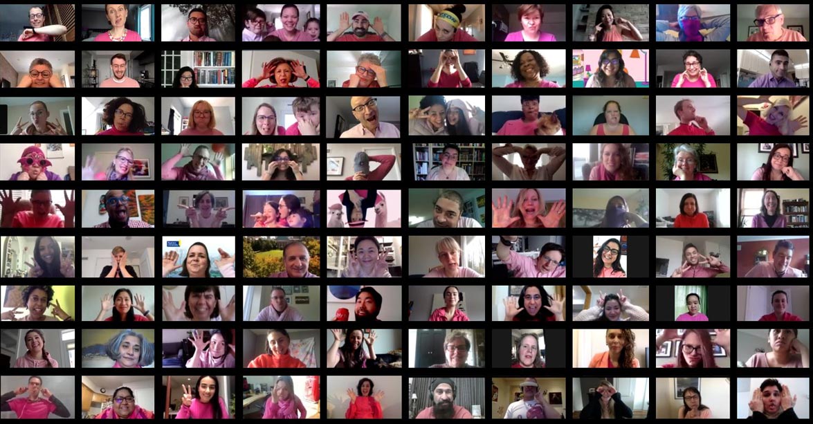 Zoom screenshot of people wearing pink clothing